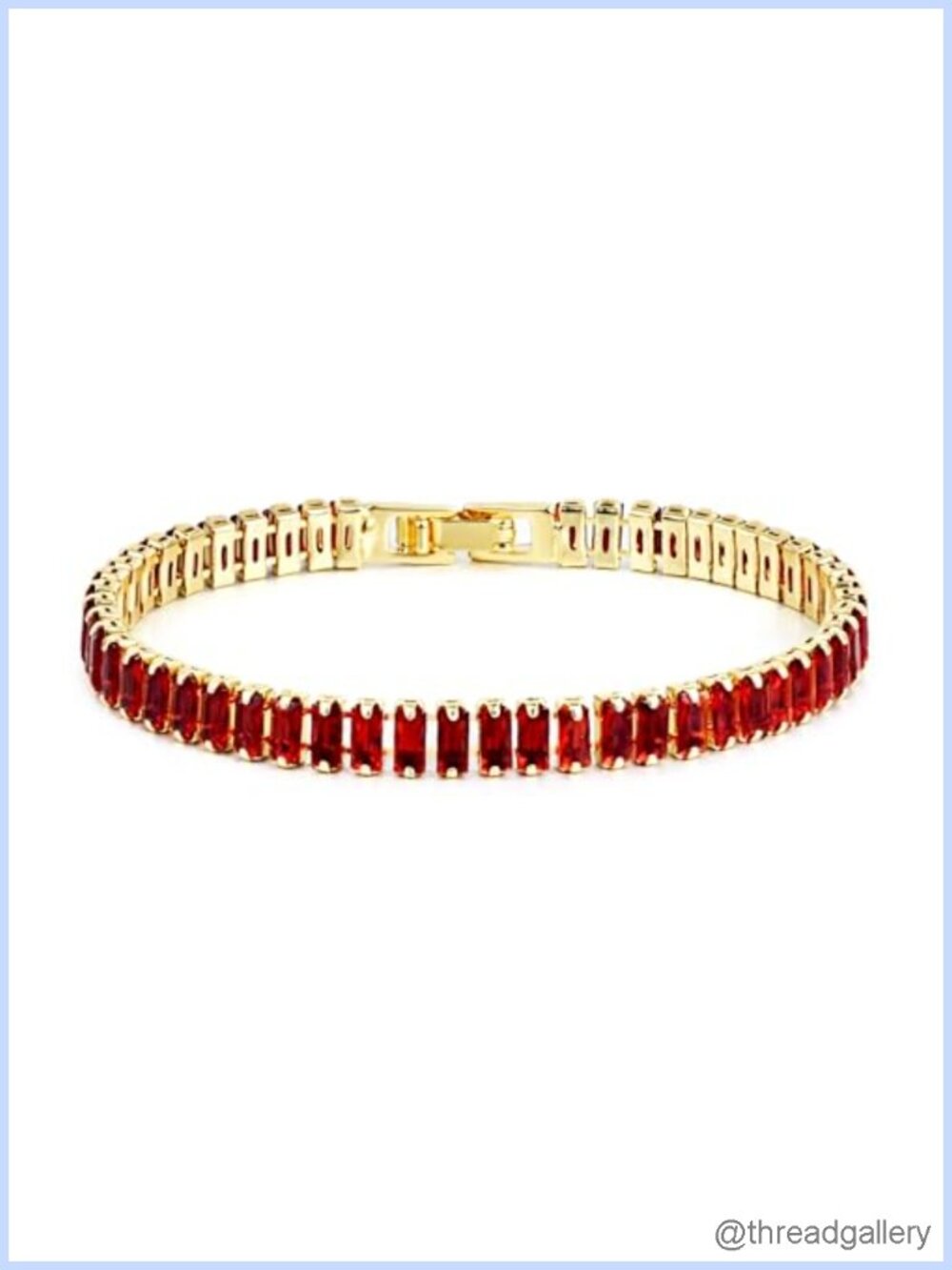 Baguette Tennis Bracelet 5mm CZ Gold Plated Fold Over Clasp Gift Box